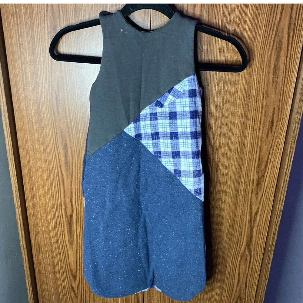 Sleep Sack Kids Small Blue Plaid Patchwork Wearable Blanket Handmade *Small hole